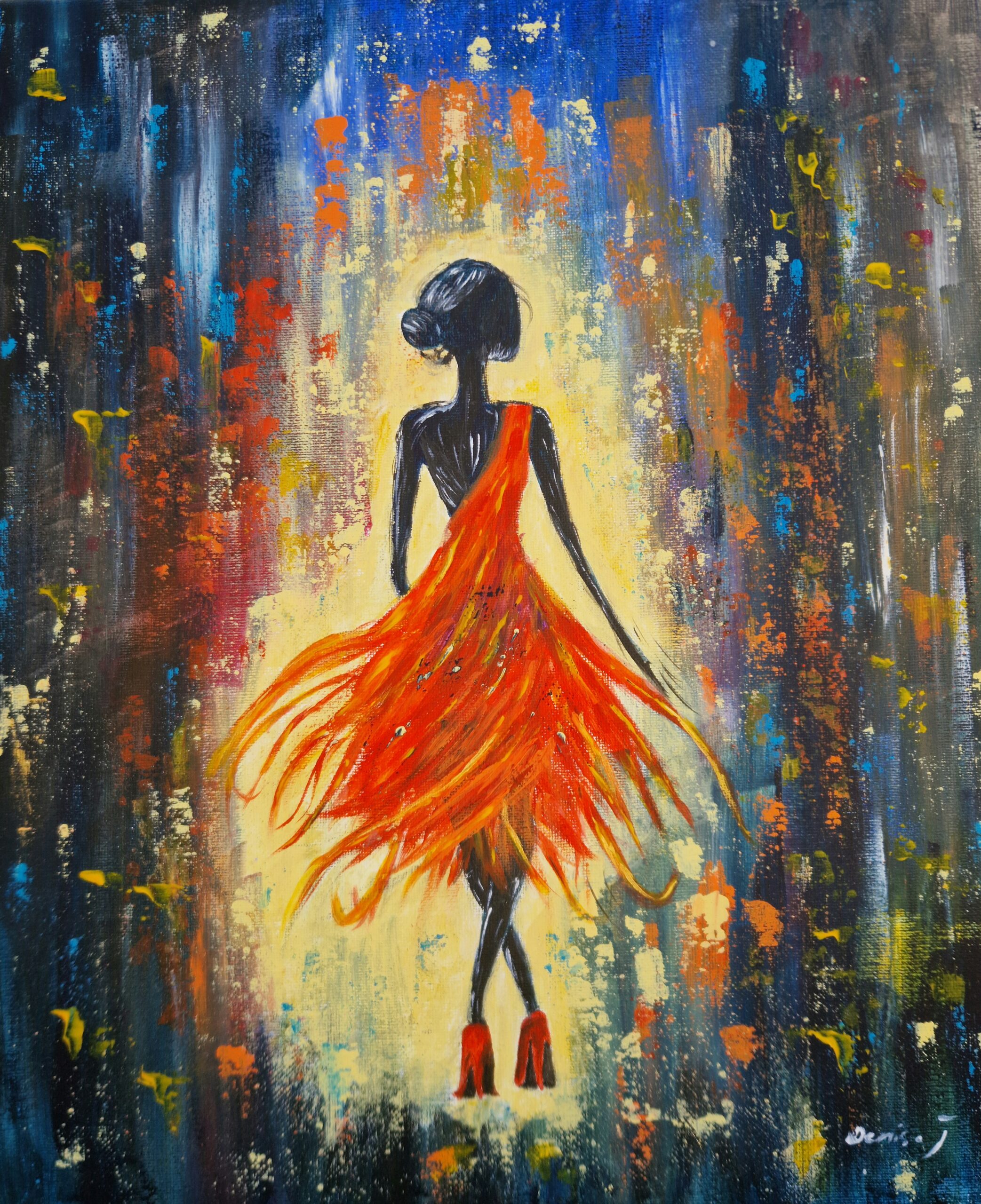 Silhouette d'une femme en robe rouge