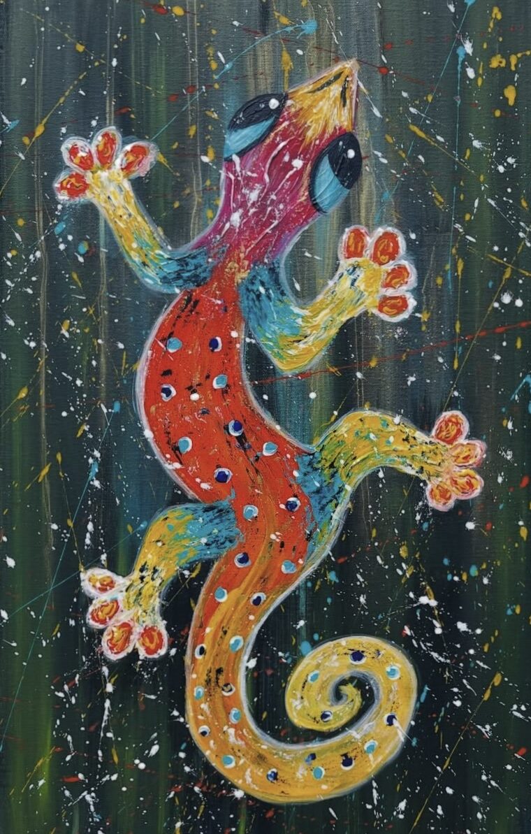lézard coloré sur un fond noir